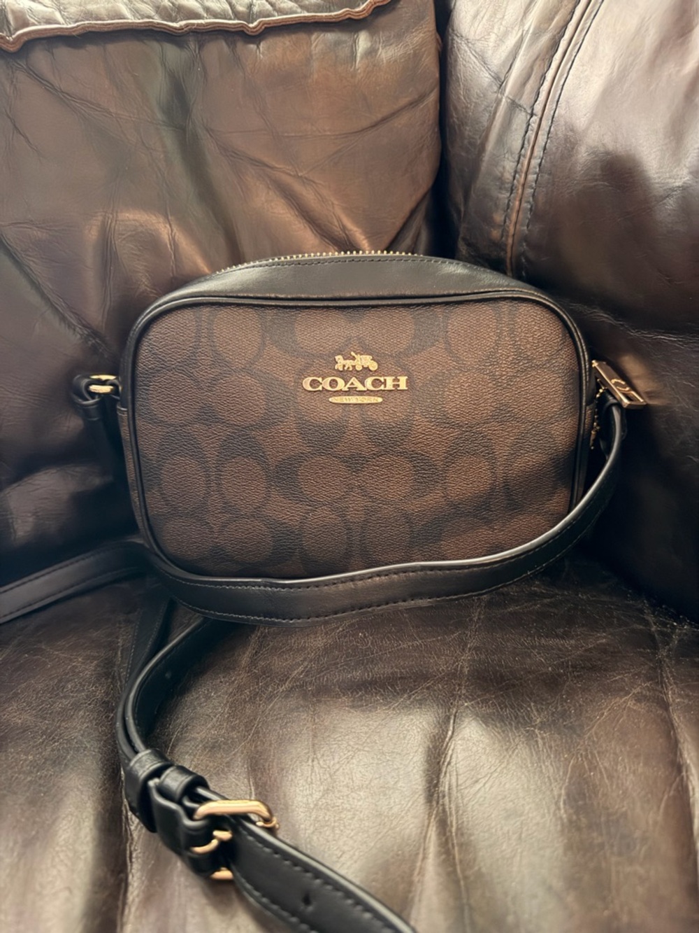Coach Brown/Black Signature Canvas Crossbody Bag